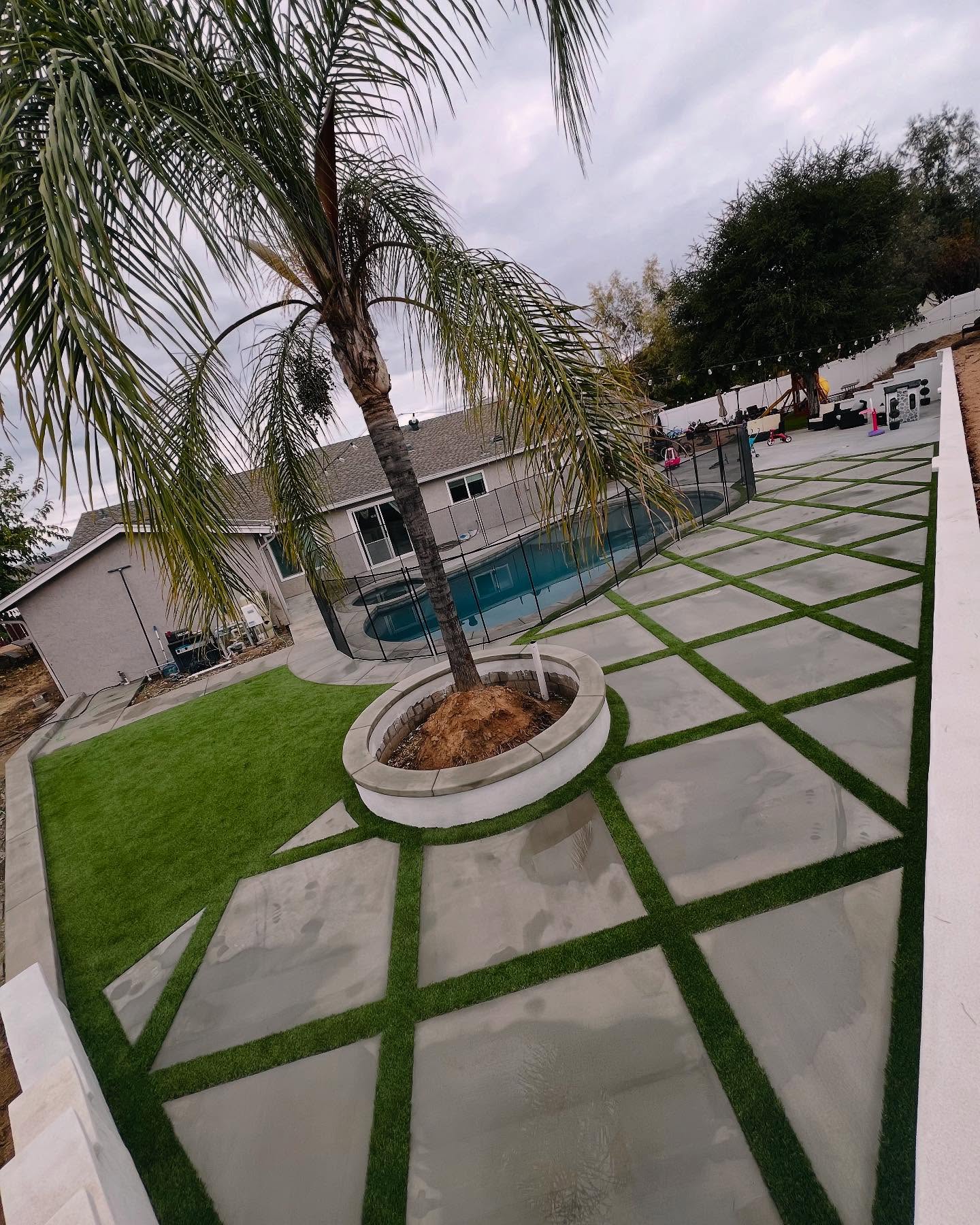 Oak Hills artificial grass Backyard pool deck installation Yucaipa CA Pool Deck Pavers, Claremont Artificial Grass & Pavers